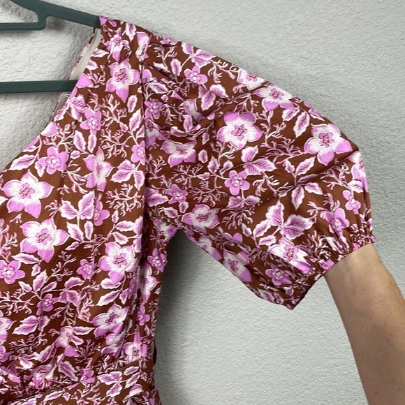 New Jason Wu One Shoulder Puff Sleeve Floral Belted Mini Dress Pink Tan XS - Picture 6 of 13